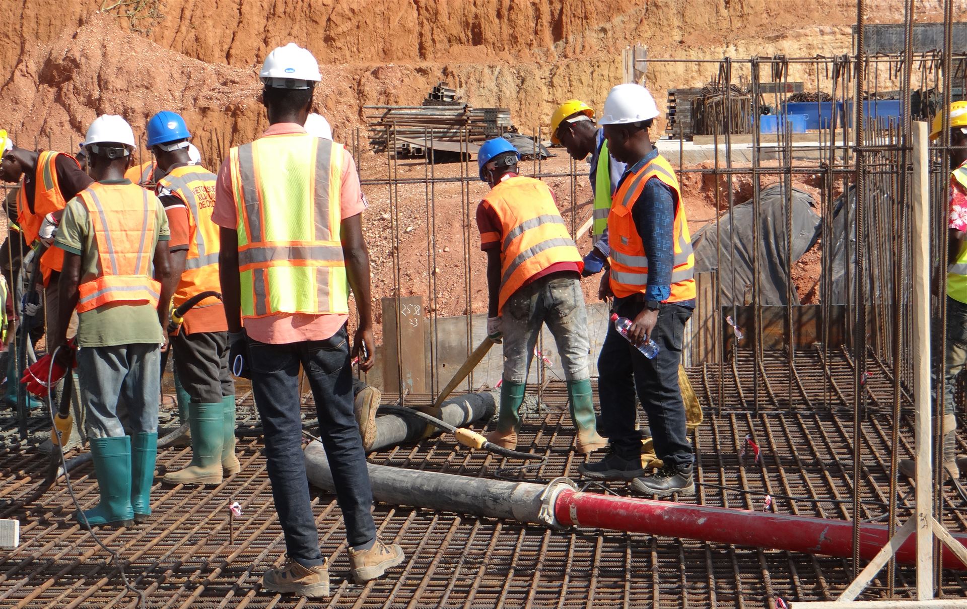 HAYBEL crew pumping concrete onto a reinforced foundation slab